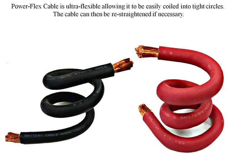 WindyNation WNI 2/0 AWG 2/0 Gauge 5 Feet Black + 5 Feet Red Battery Welding Pure Copper Ultra Flexible Cable + 5pcs of 5/16" & 5pcs 3/8" Copper Cable Lug Terminal Connectors + 3 Feet Heat Shrink Tubing - Image 2